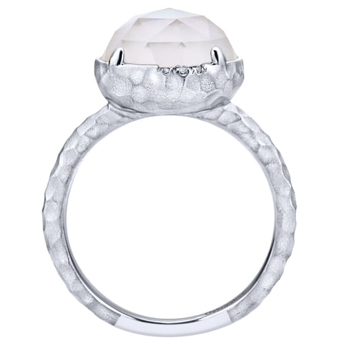 925 Sterling Silver Round Rock Crystal/MOP and Diamond Ring