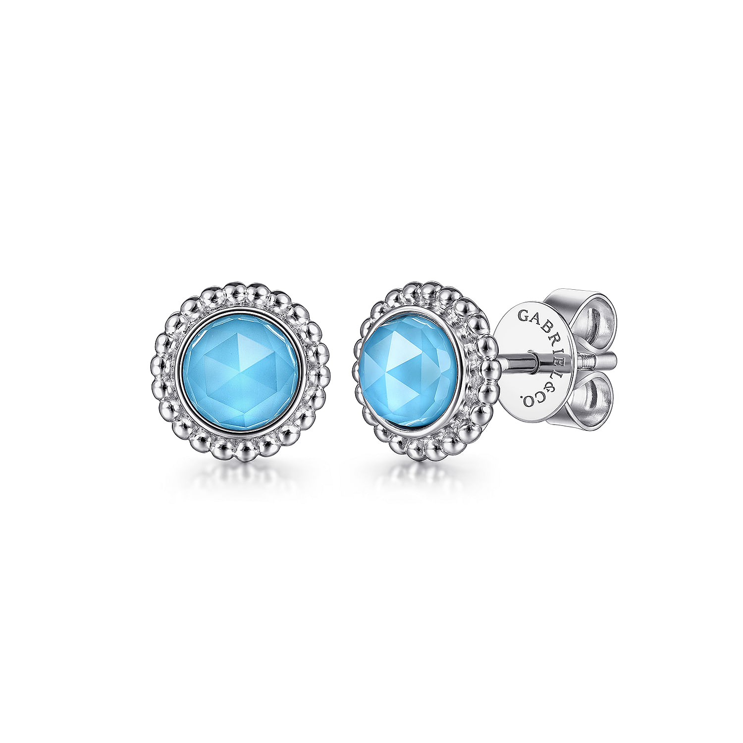 Gabriel - 925 Sterling Silver Round Rock Crystal/Turquoise Stud Earrings