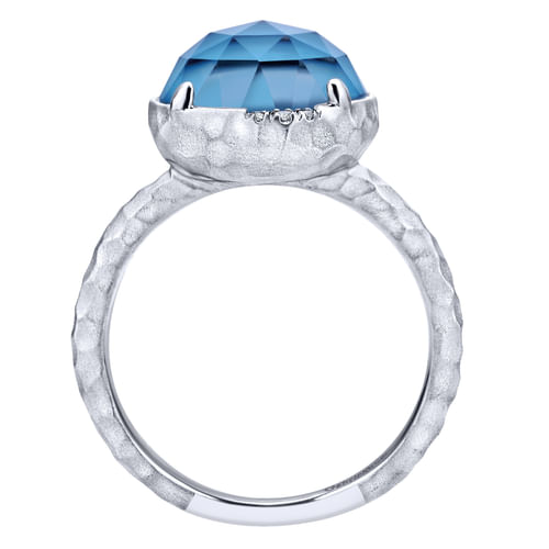 925 Sterling Silver Round Rock Crystal/Turquoise and Diamond Ring