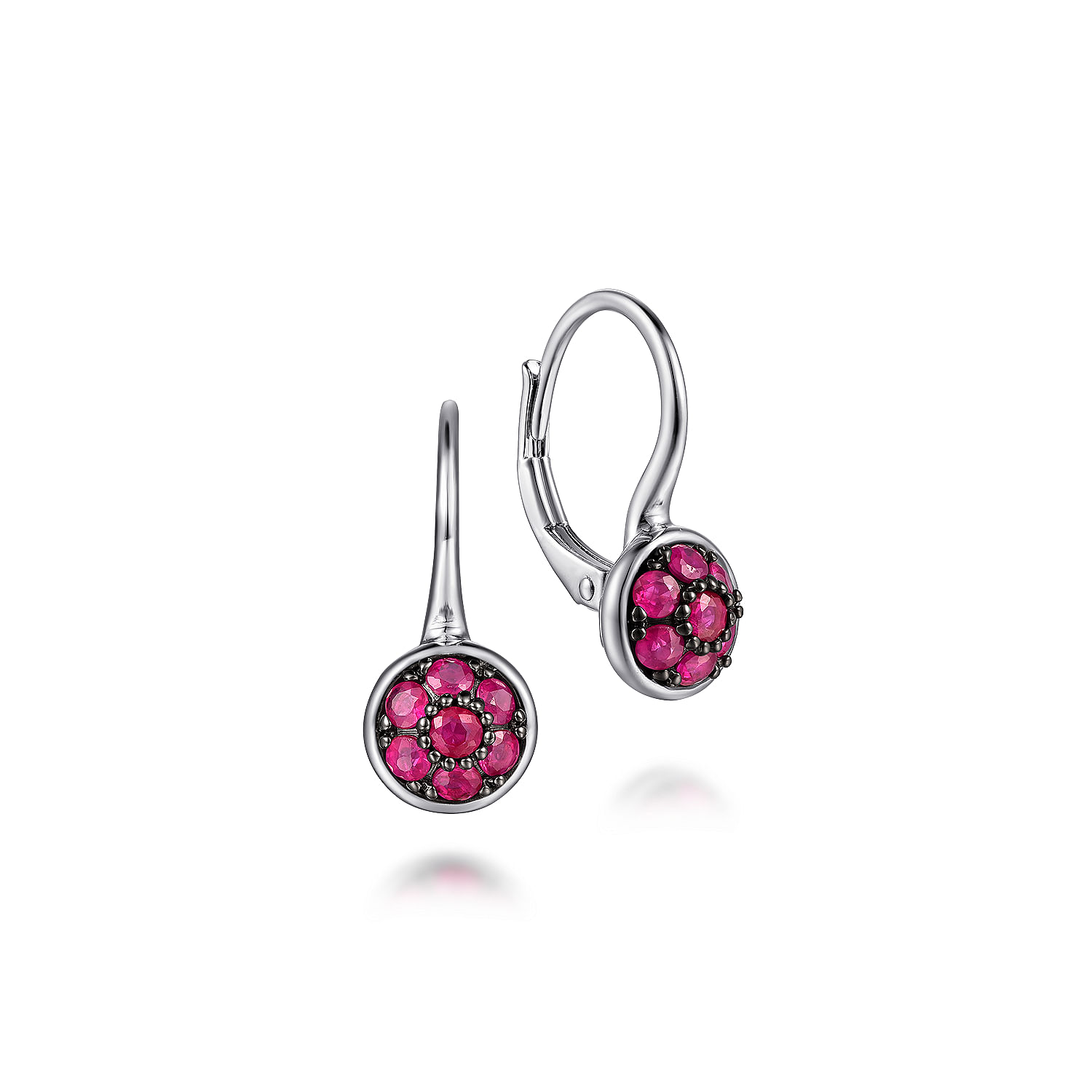 925 Sterling Silver Round Ruby Cluster Leverback Drop Earrings
