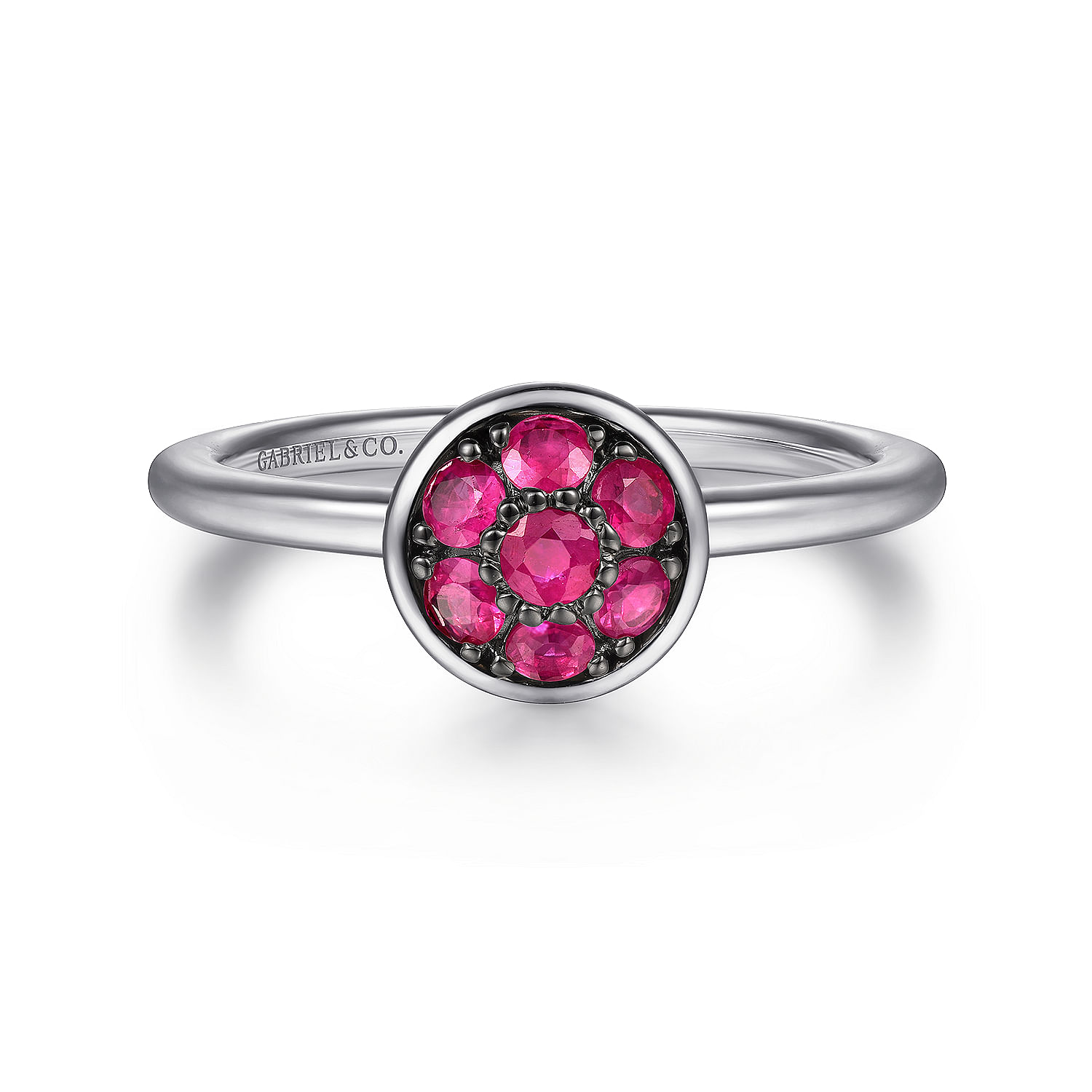 925 Sterling Silver Round Ruby Cluster Ring