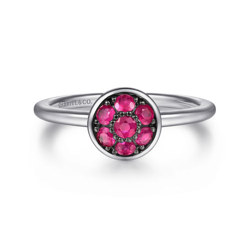925 Sterling Silver Round Ruby Cluster Ring