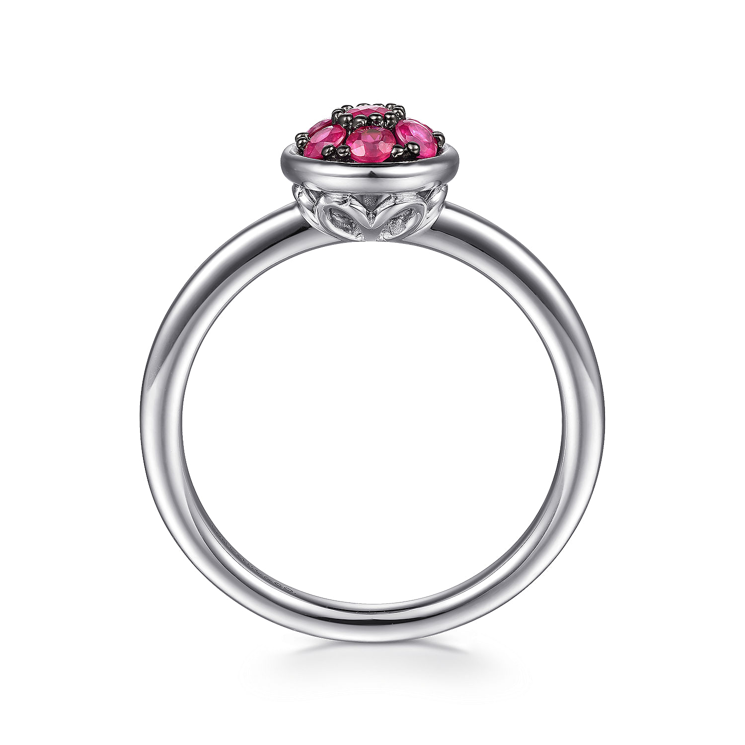 925 Sterling Silver Round Ruby Cluster Ring