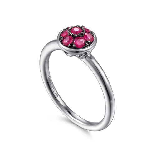 925 Sterling Silver Round Ruby Cluster Ring