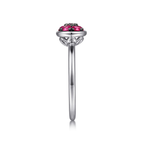 925 Sterling Silver Round Ruby Cluster Ring