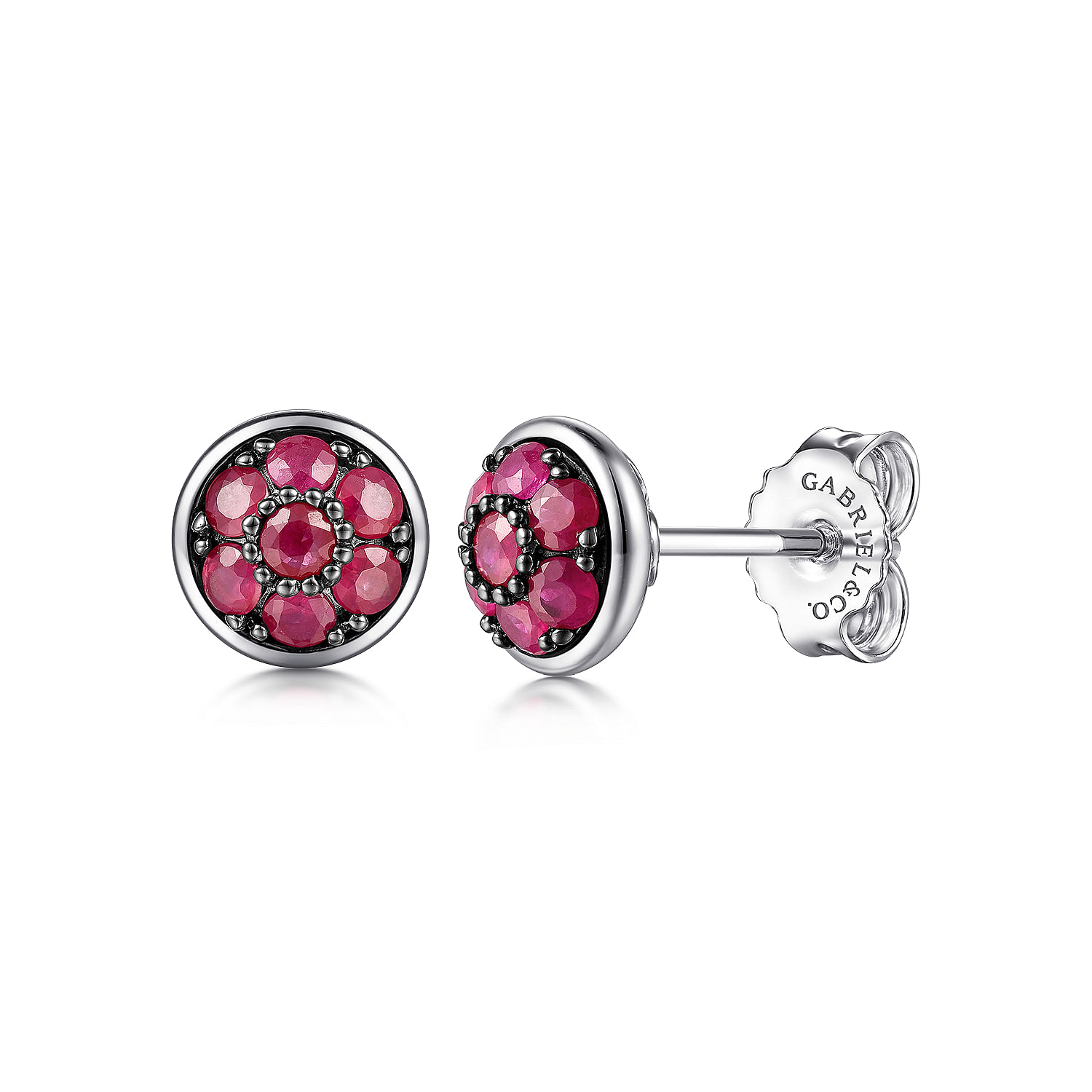 925 Sterling Silver Round Ruby Cluster Stud Earrings
