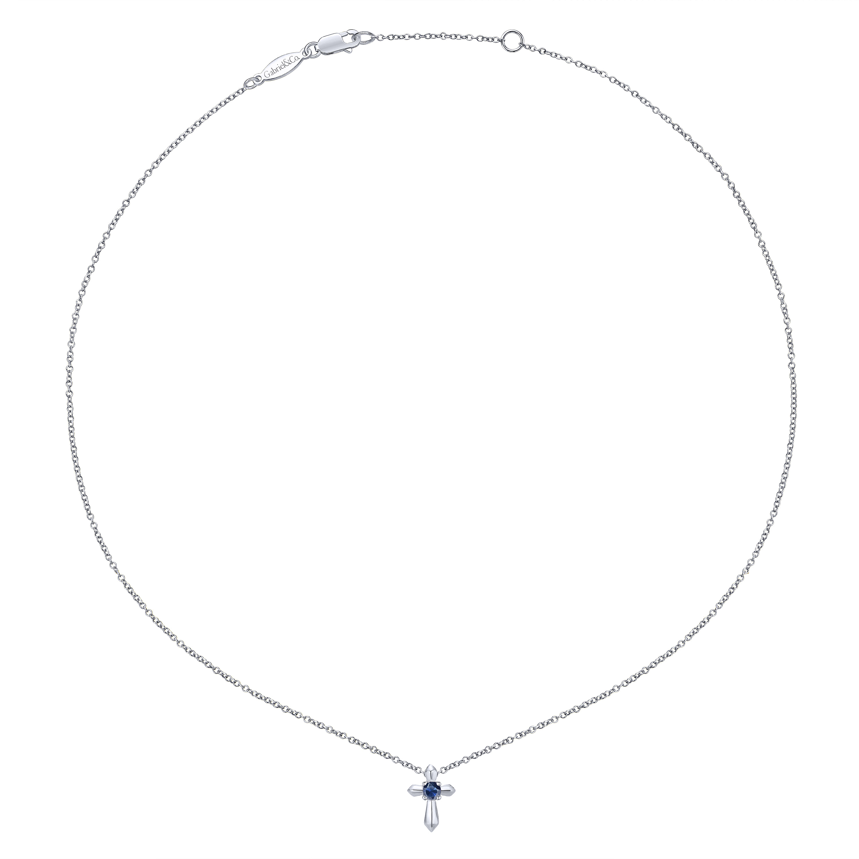 925 Sterling Silver Round Sapphire Cross Pendant Necklace