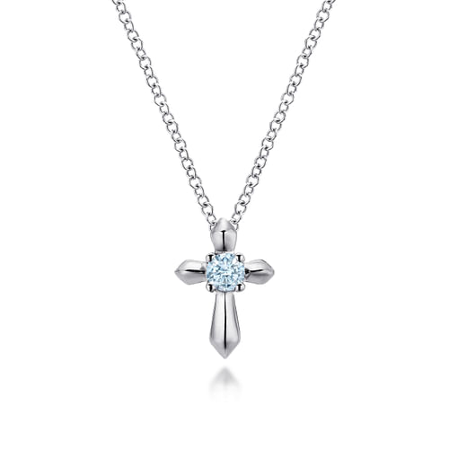 925 Sterling Silver Round Sky Blue Topaz Cross Necklace