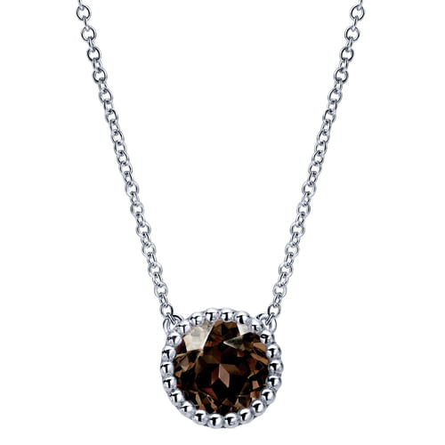 925 Sterling Silver Round Smoky Quartz Pendant Necklace