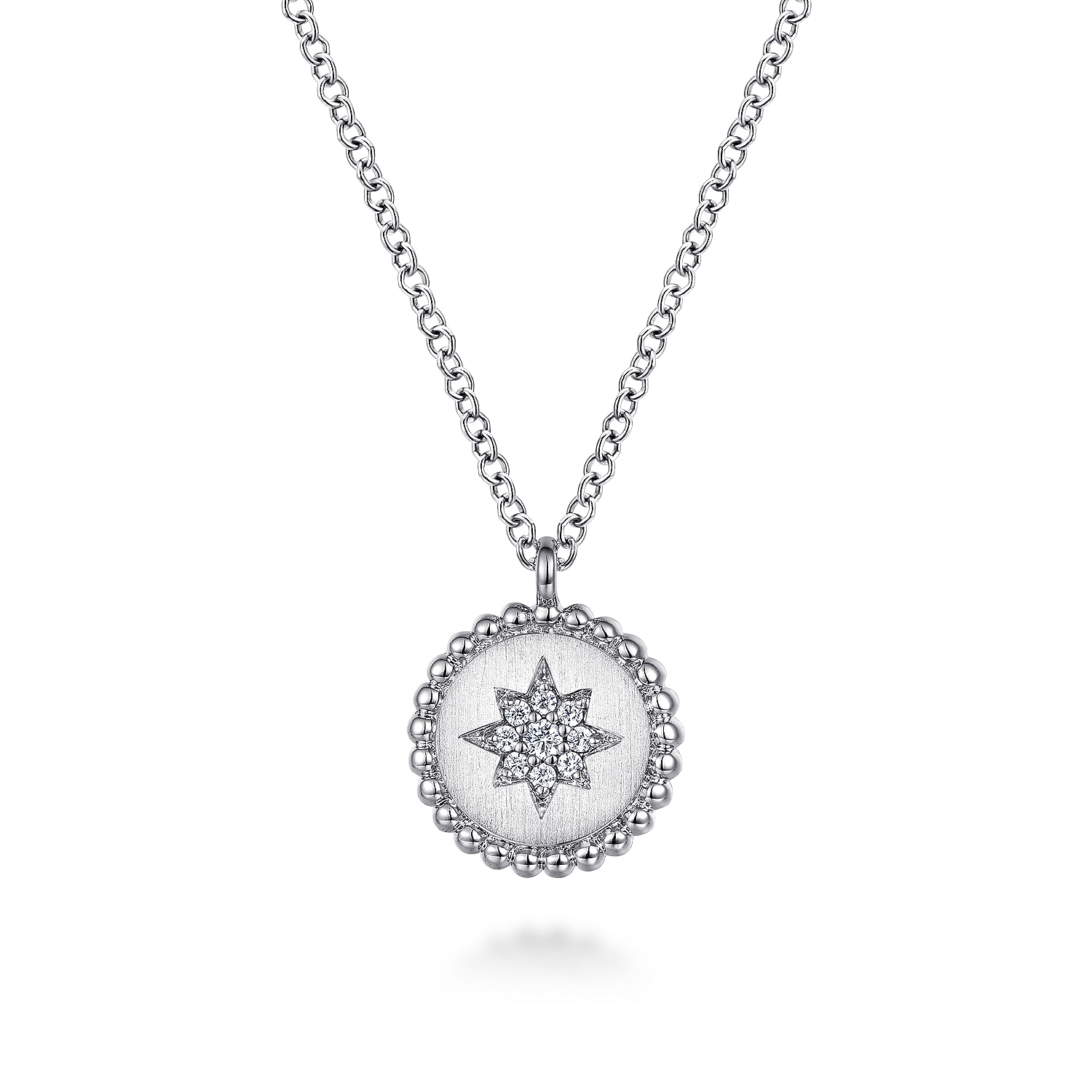 Gabriel - 925 Sterling Silver Round Star Pendant Necklace