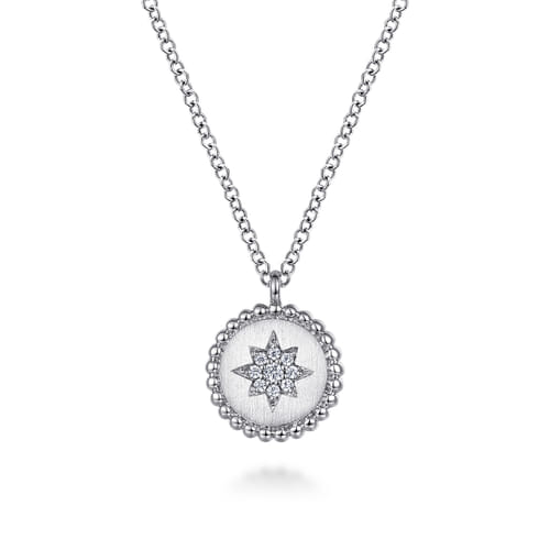 925 Sterling Silver Round Star Pendant Necklace