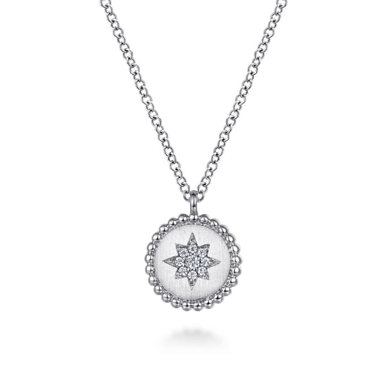 925 Sterling Silver Round Star Pendant Necklace