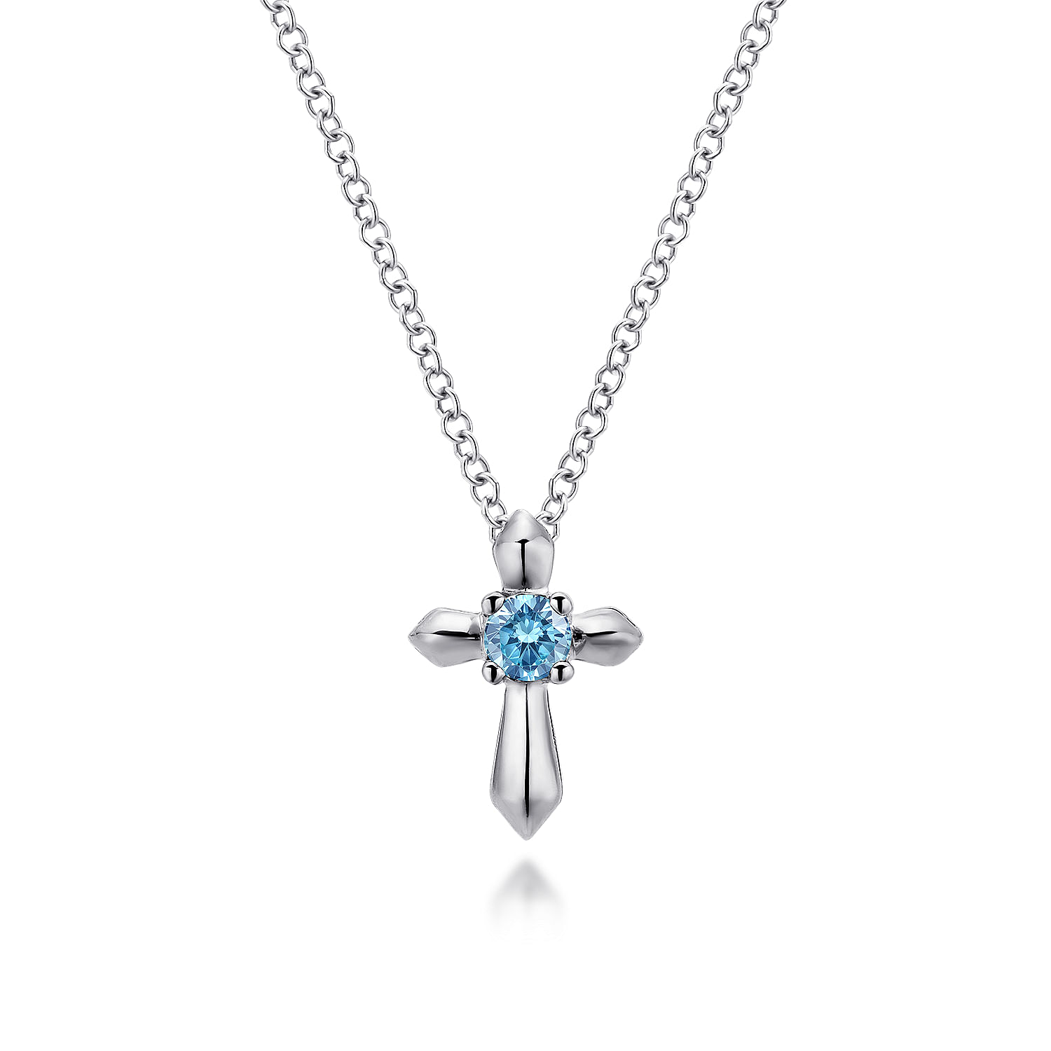 925 Sterling Silver Round Swiss Blue Topaz Cross Necklace