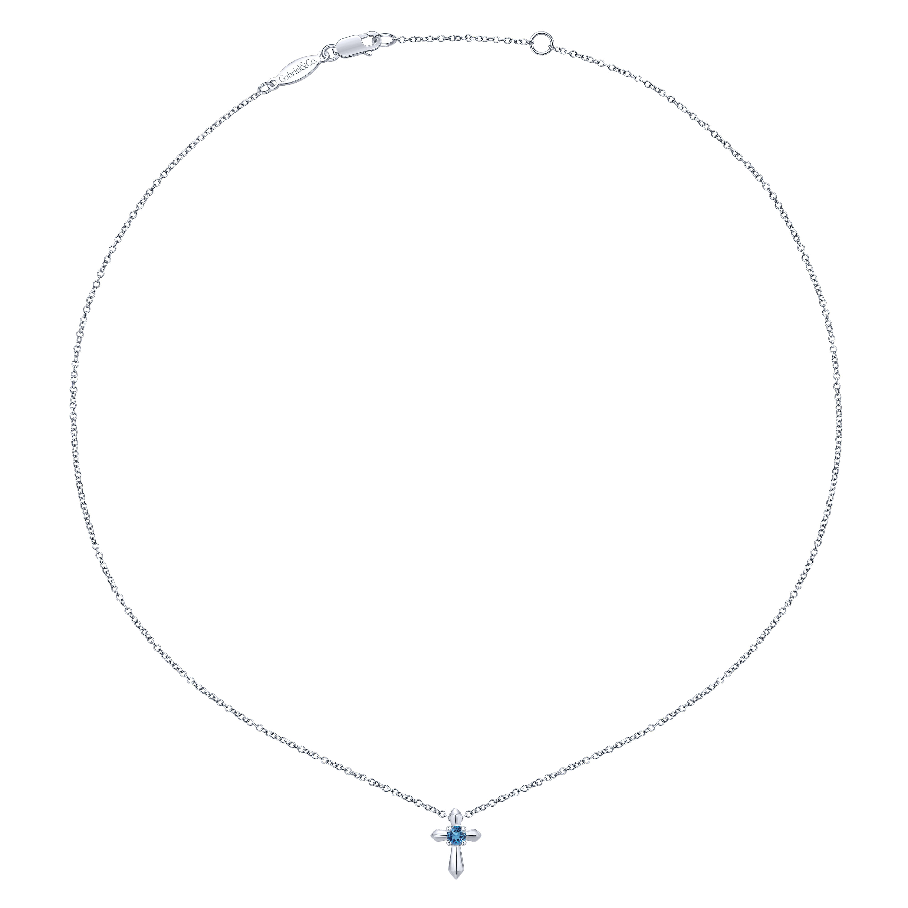 925 Sterling Silver Round Swiss Blue Topaz Cross Necklace