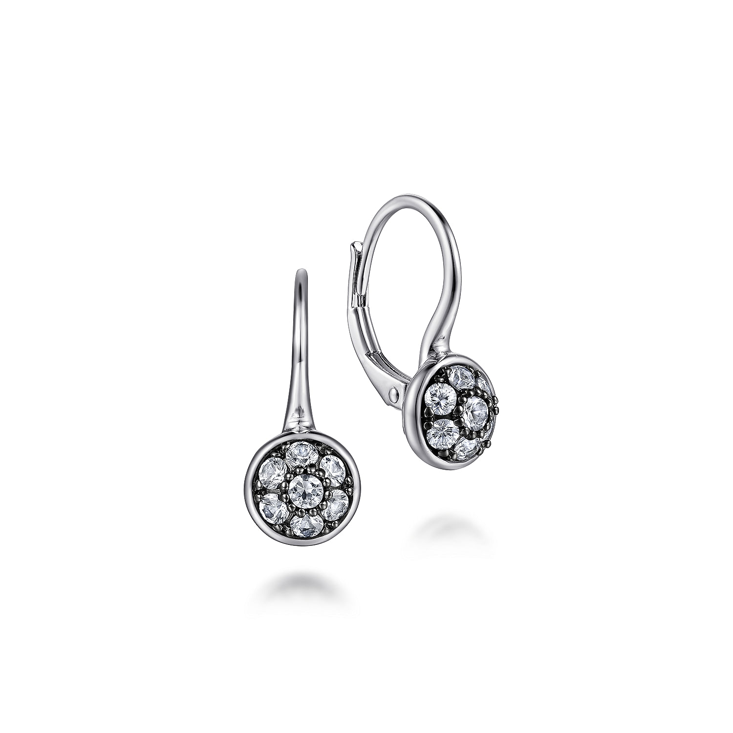 925 Sterling Silver Round White Sapphire Cluster Leverback Drop Earrings