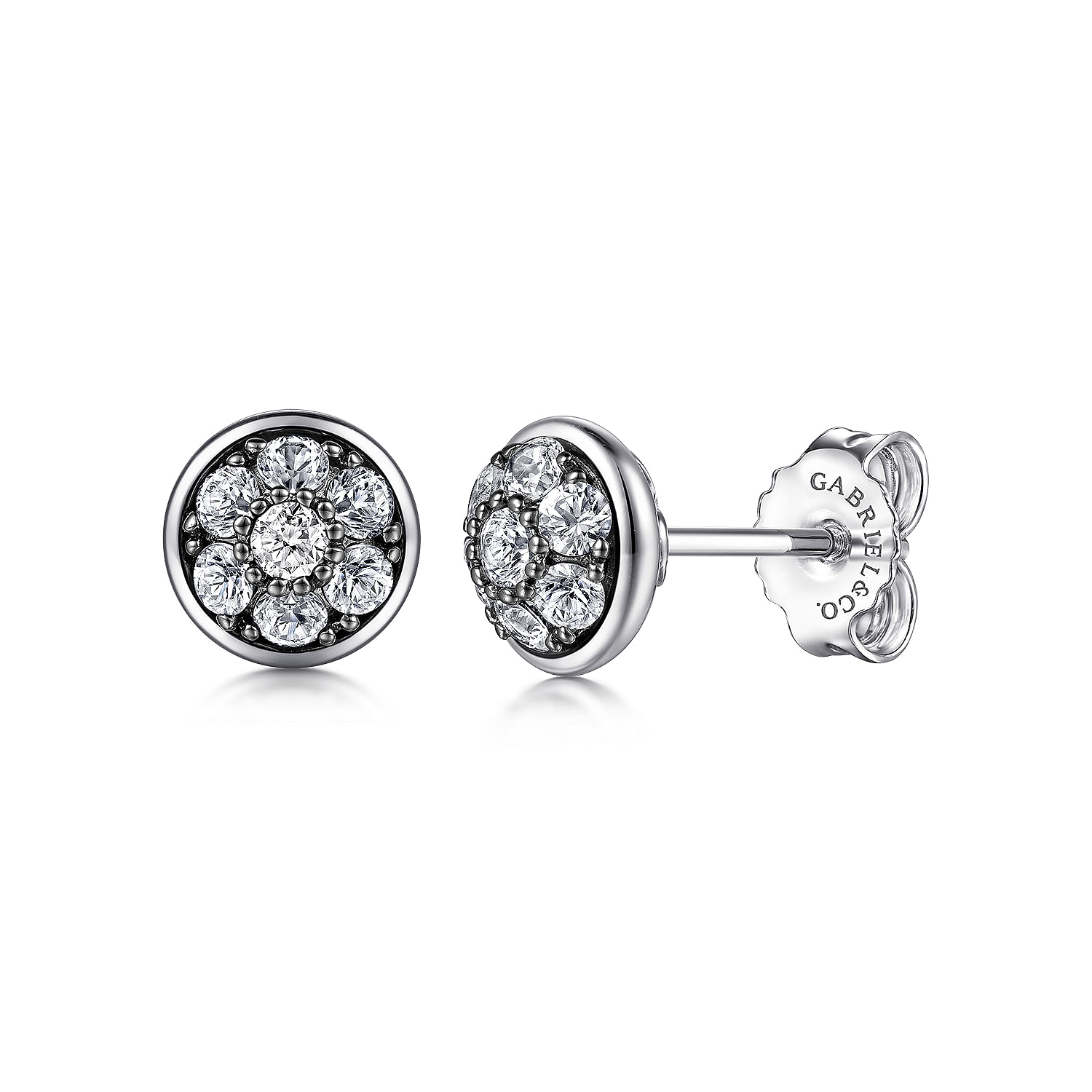 Gabriel - 925 Sterling Silver Round White Sapphire Cluster Stud Earrings