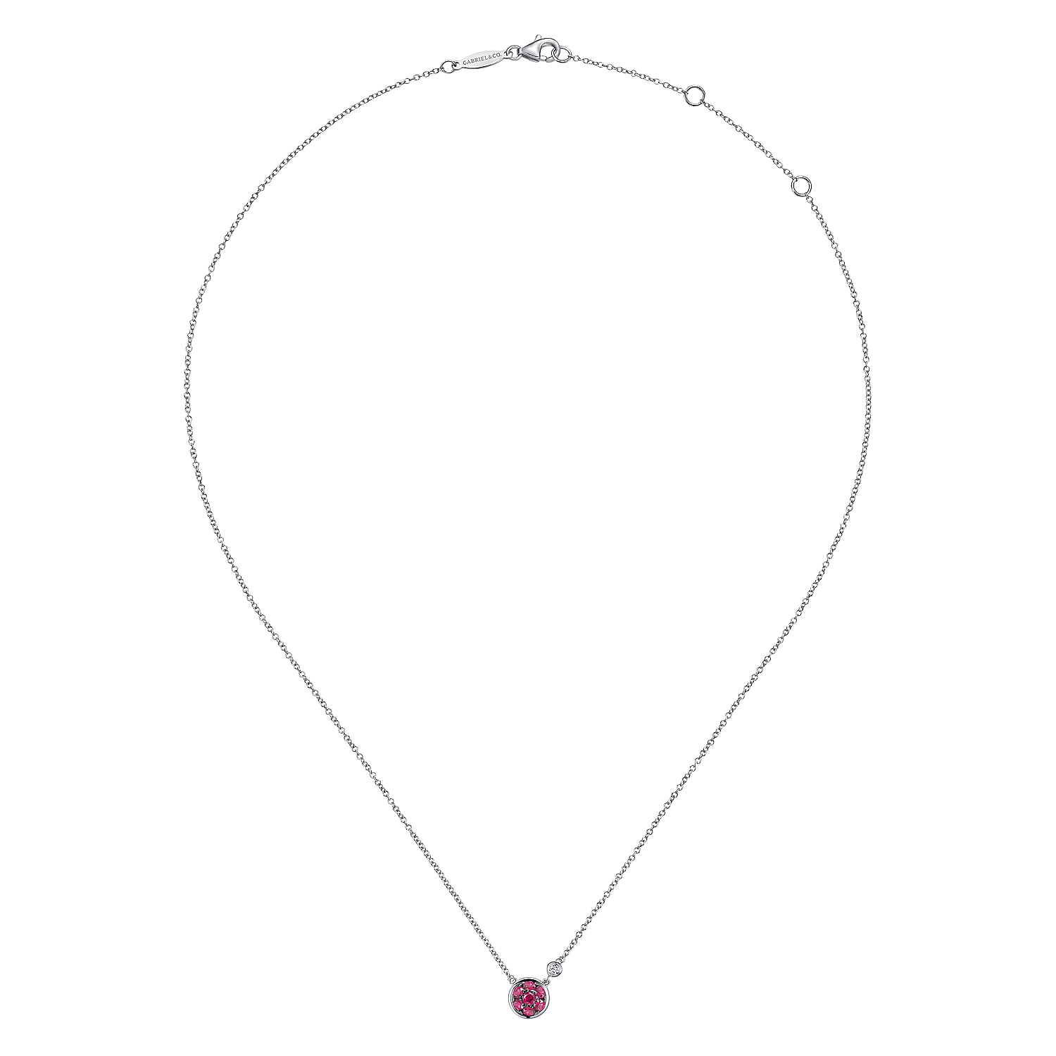 925 Sterling Silver Ruby Cluster And Diamond Pendant Necklace