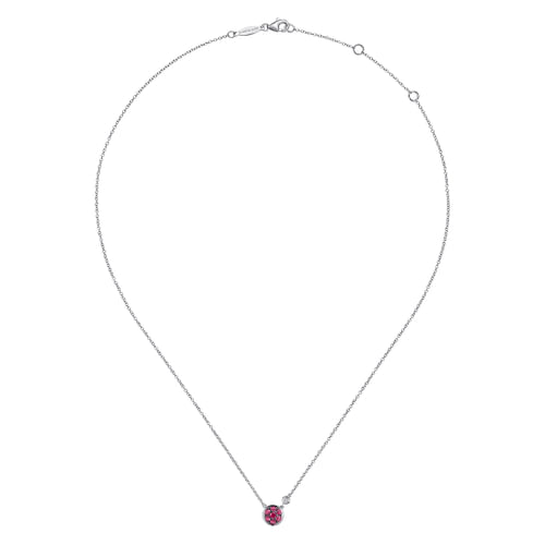 925 Sterling Silver Ruby Cluster And Diamond Pendant Necklace