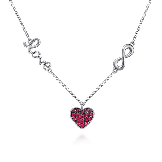Gabriel - 925 Sterling Silver Ruby Heart Love Infinity Necklace