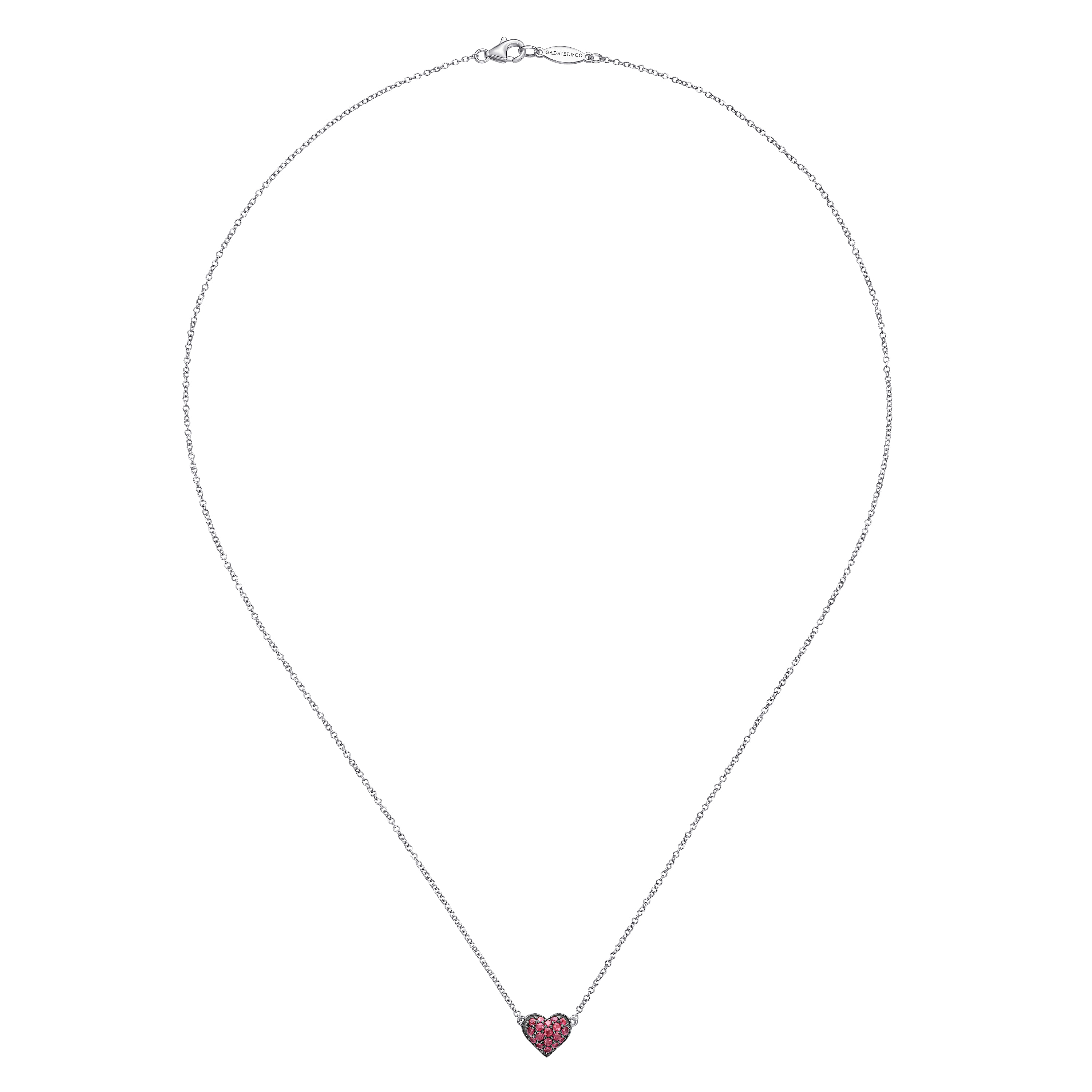 925 Sterling Silver Ruby Pavé Heart Pendant Necklace