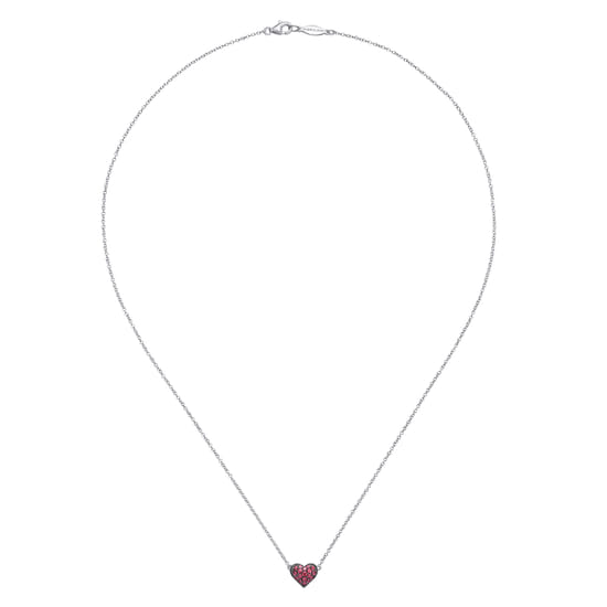 925 Sterling Silver Ruby Pavé Heart Pendant Necklace angle 2