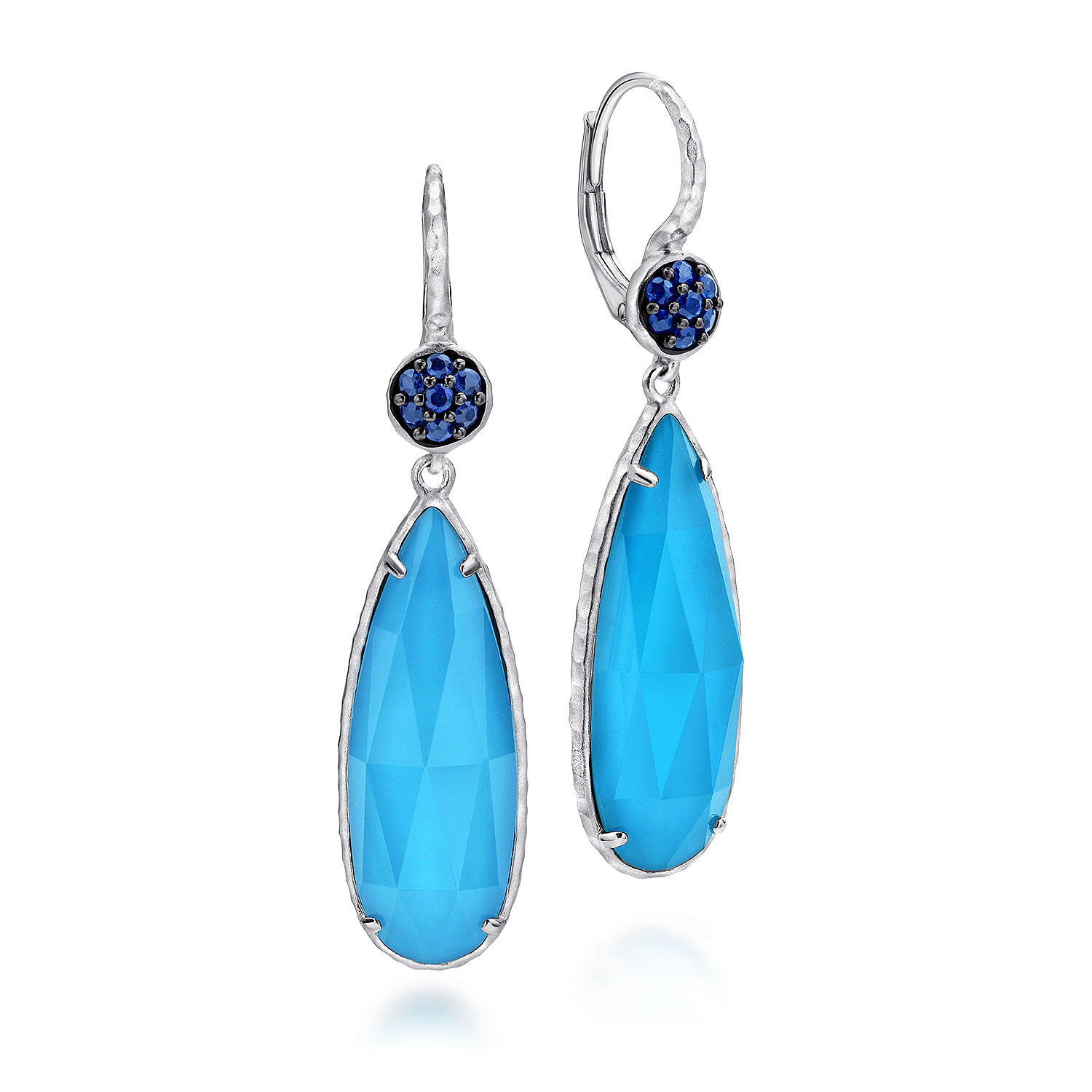 925 Sterling Silver Sapphire Earrings with Turquoise/Rock Crystal Teardrops