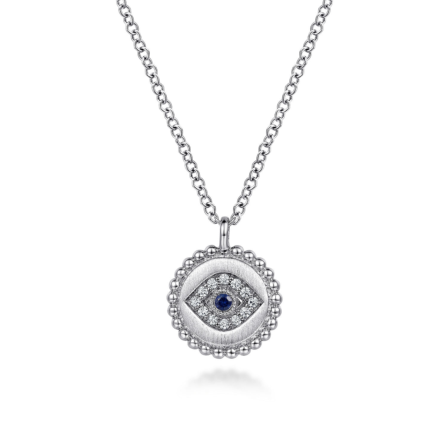 Gabriel - 925 Sterling Silver Sapphire and Diamond Evil Eye Pendant Necklace