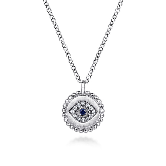 Gabriel - 925 Sterling Silver Sapphire and Diamond Evil Eye Pendant Necklace