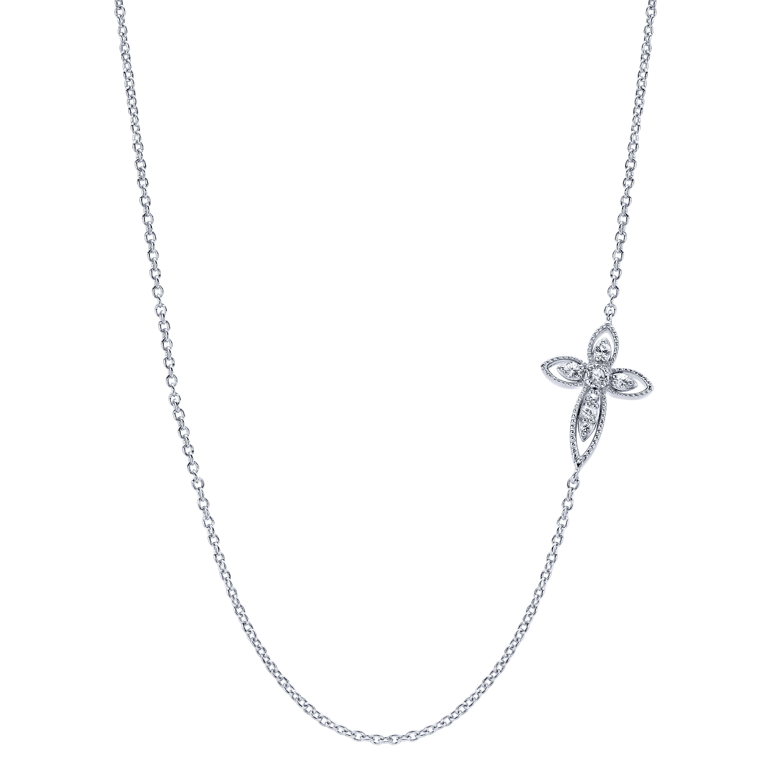 925 Sterling Silver Sideways White Sapphire Cross Necklace