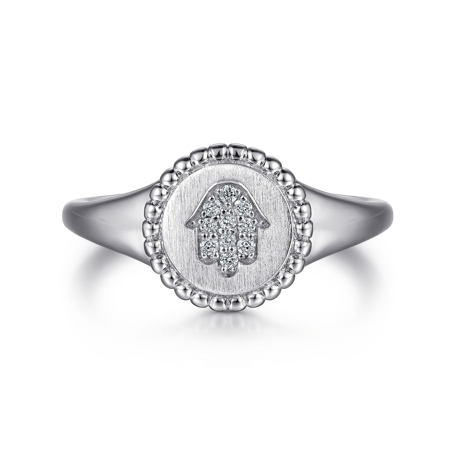925 Sterling Silver Signet Ring with Diamond Hamsa