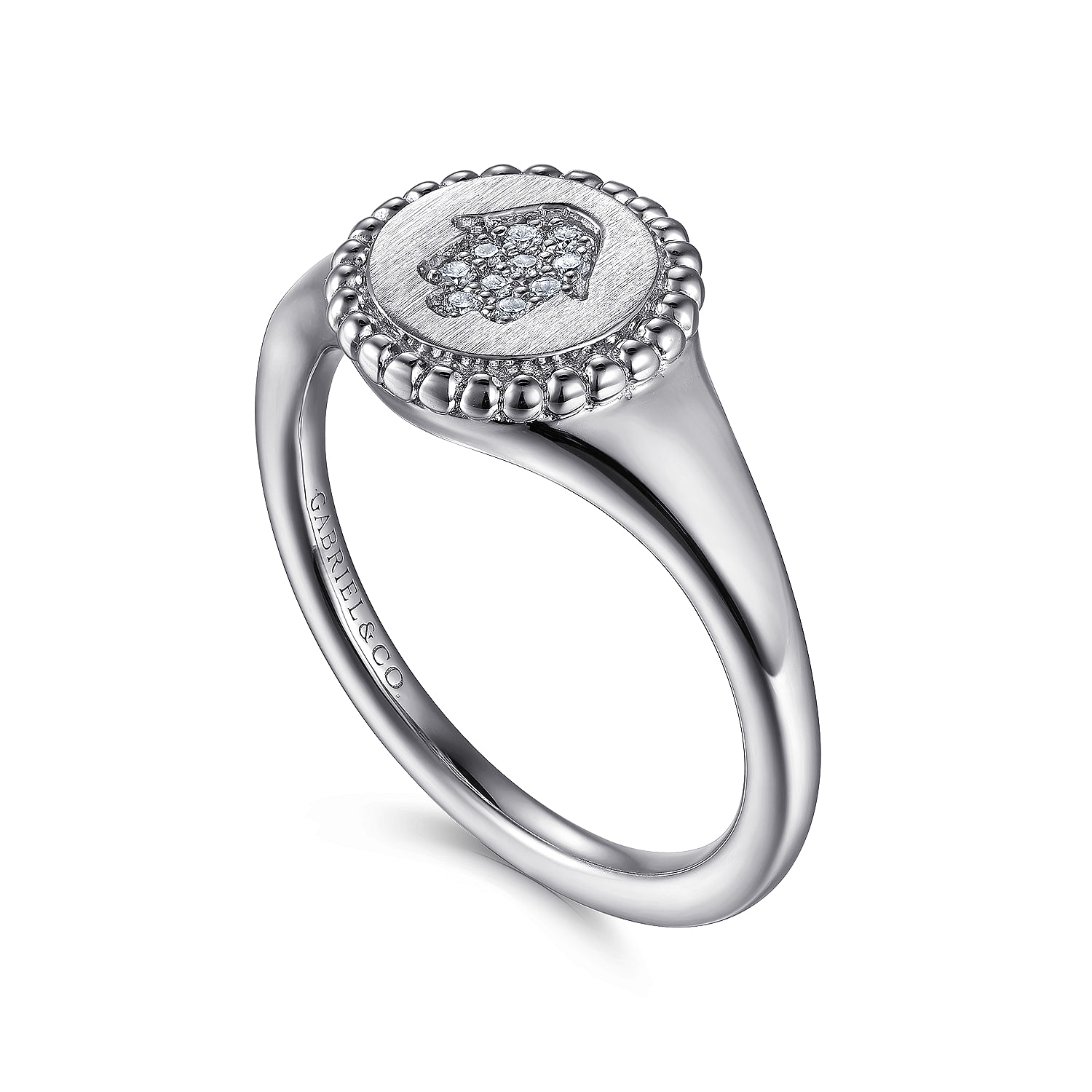 925 Sterling Silver Signet Ring with Diamond Hamsa