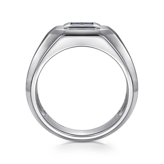 925 Sterling Silver Signet Ring with Princess Cut Sapphires angle 2