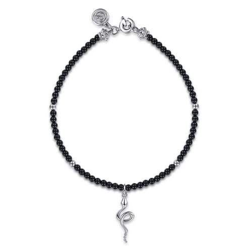 925 Sterling Silver Snake Brownish Black Spinel Bead Bracelet
