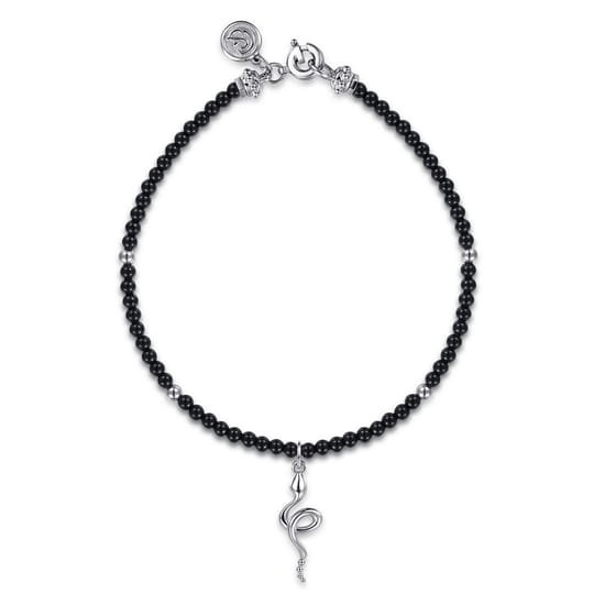 925 Sterling Silver Snake Brownish Black Spinel Bead Bracelet
