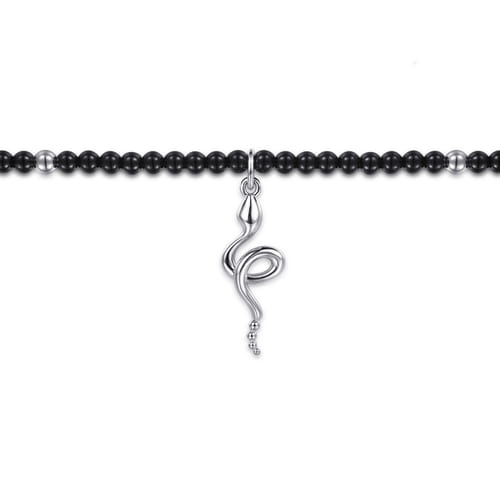 925 Sterling Silver Snake Brownish Black Spinel Bead Bracelet