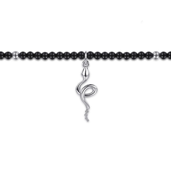 925 Sterling Silver Snake Brownish Black Spinel Bead Bracelet angle 2