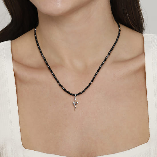 925 Sterling Silver Snake Brownish Black Spinel Bead Pendant Necklace angle 3