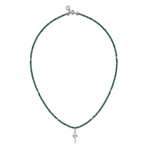 925 Sterling Silver Snake Brownish Malachite Bead Pendant Necklace
