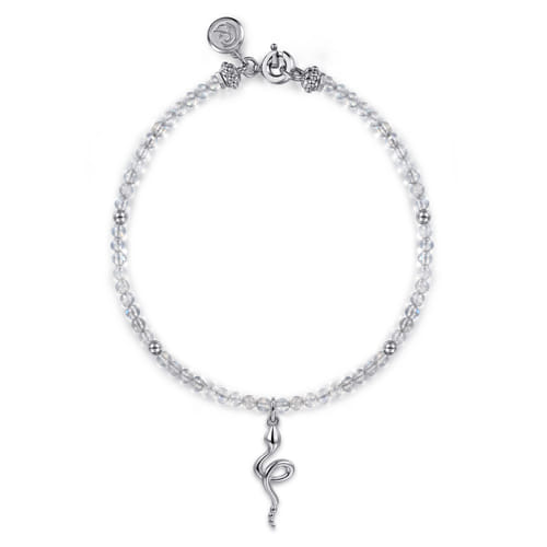 925 Sterling Silver Snake Brownish Moon Stone Bead Bracelet