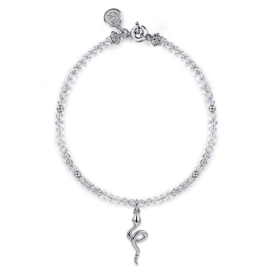 Gabriel - 925 Sterling Silver Snake Brownish Moon Stone Bead Bracelet