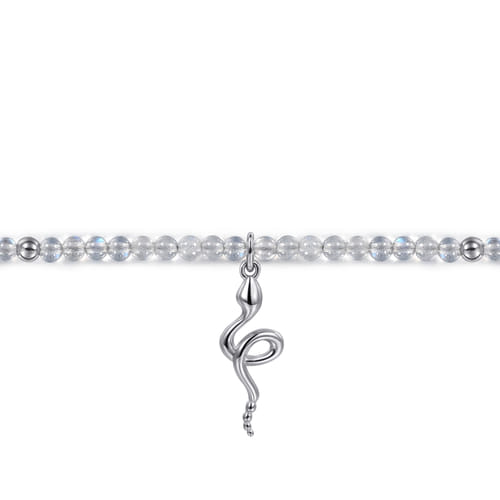 925 Sterling Silver Snake Brownish Moon Stone Bead Bracelet