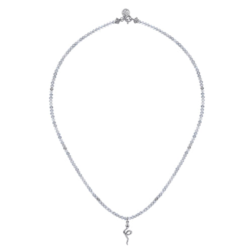 925 Sterling Silver Snake Brownish Moon Stone Bead Pendant Necklace