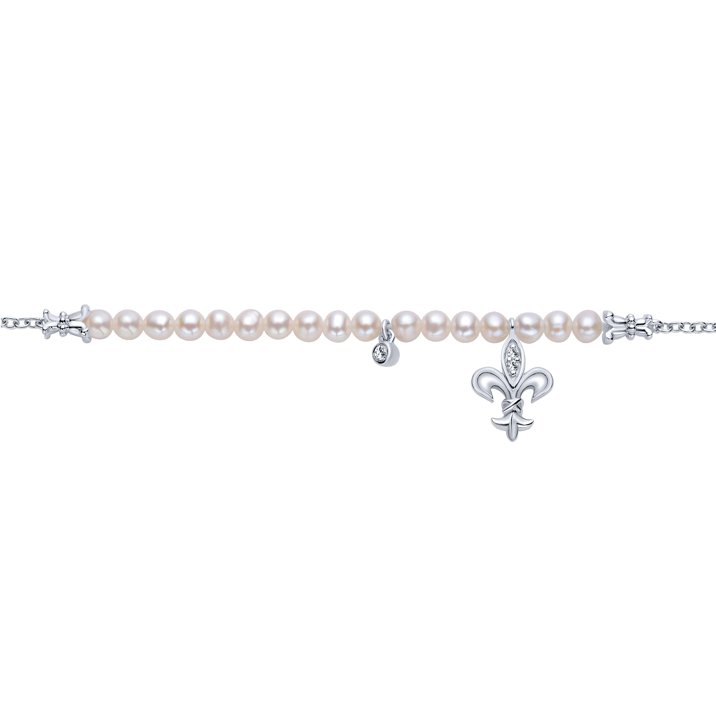 925 Sterling Silver Spiked Pearl and Diamond Bracelet
