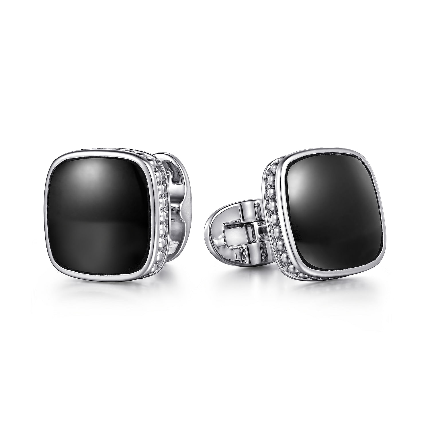 925 Sterling Silver Square Cufflinks with Onyx Stones