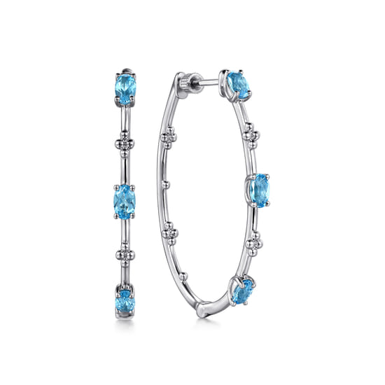 925 Sterling Silver Swiss Blue Topaz Classic Hoop Earrings, 40mm-Bujukan
