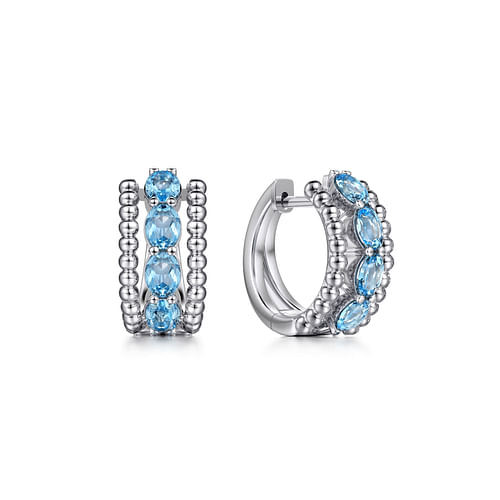 925 Sterling Silver Swiss Blue Topaz Huggie Earrings