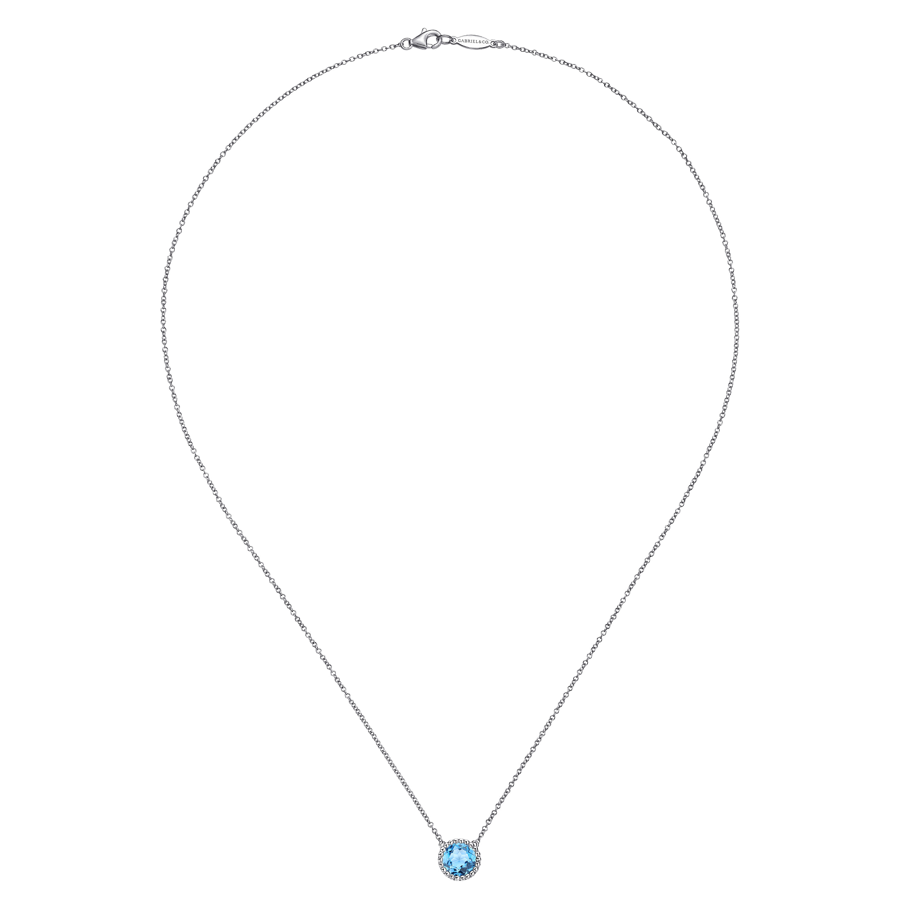 925 Sterling Silver Swiss Blue Topaz Pendant Necklace