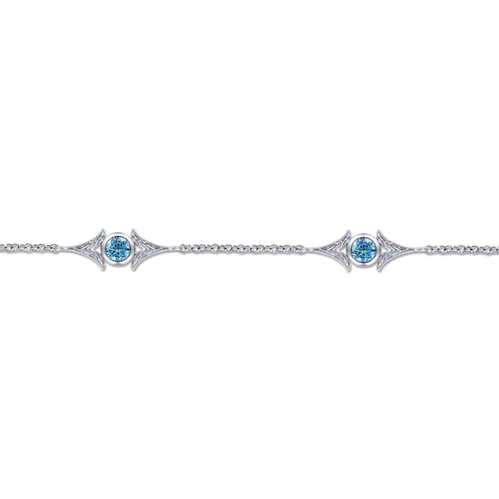 925 Sterling Silver Swiss Blue Topaz Station Bracelet angle 2