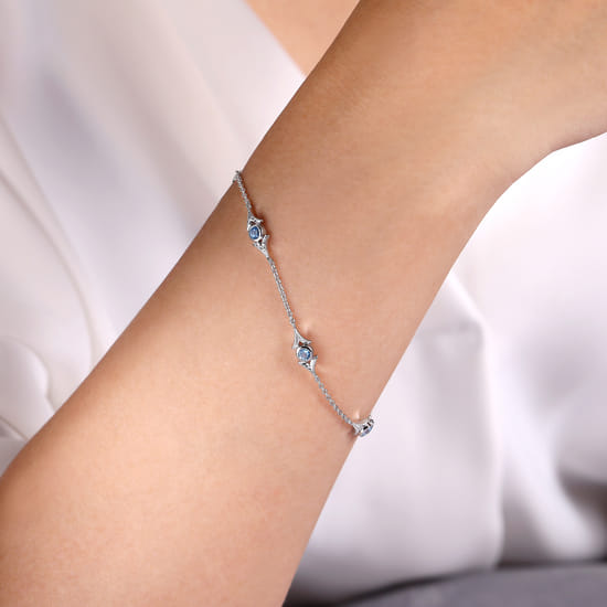 925 Sterling Silver Swiss Blue Topaz Station Bracelet angle 3