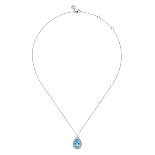 925 Sterling Silver Swiss Blue Topaz Teardrop Pendant Necklace-Bujukan 